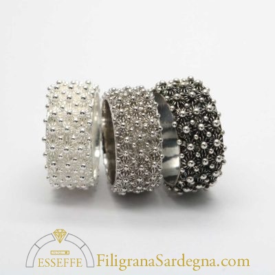 Anello a nido d'ape tre file in argento