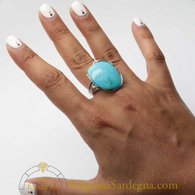 Anello argento con turchese grande