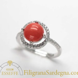 Anello argento corallo rosso e zirconi