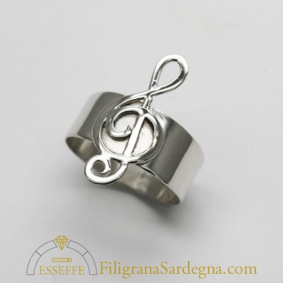 Anello con chiave di violino in argento lucido