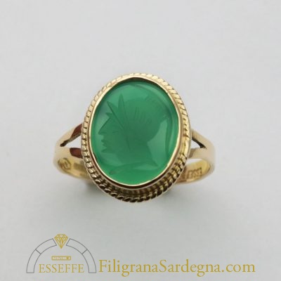 Anello con corniola verde filigrana