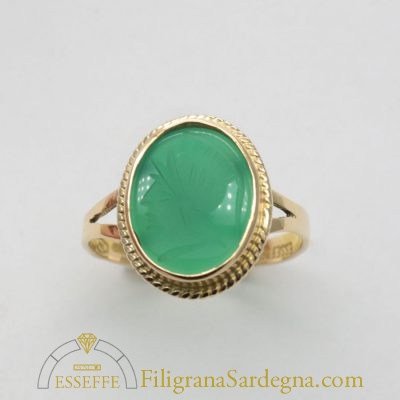 Anello con corniola verde filigrana