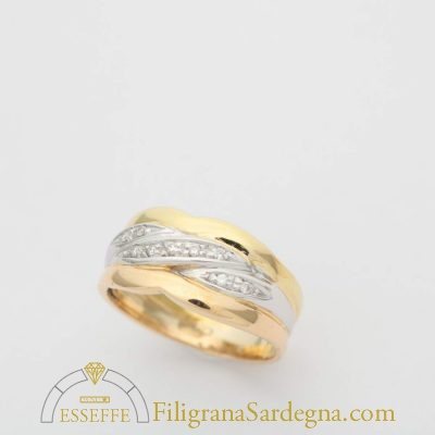 Anello con diamantini in oro bianco giallo e rosso