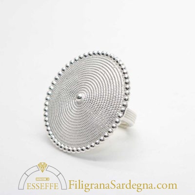 Anello corbula con grani in argento bianco