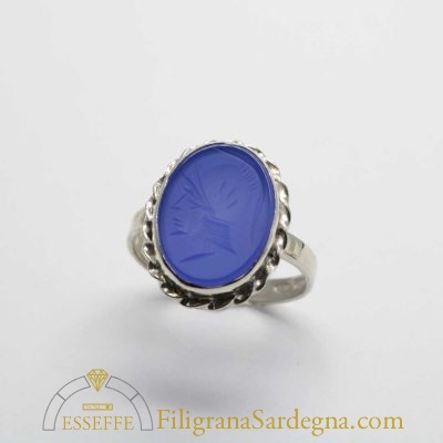Anello corniola blu con torchon in argento