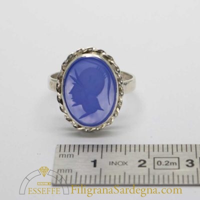 Anello corniola blu con torchon in argento
