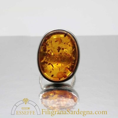 Anello regolabile in argento con ambra