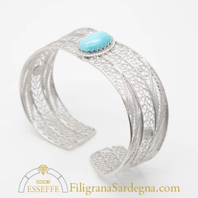 Bracciale alla schiava in filigrana d'argento con cabochon turchese