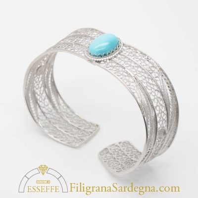 Bracciale alla schiava in filigrana d'argento con cabochon turchese