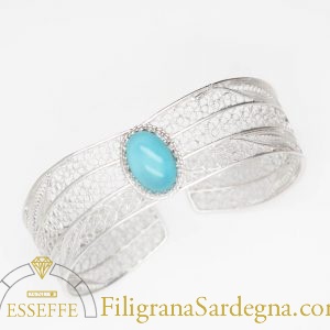 Bracciale alla schiava in filigrana d'argento con cabochon turchese