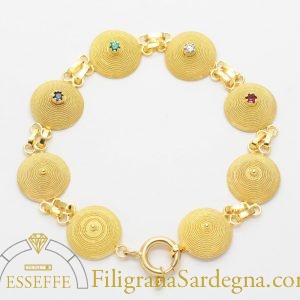 Bracciale con corbule e pietre preziose filigrana