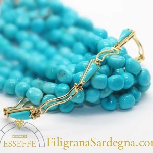 Bracciale Sottile Fatto A Mano – Placcato Oro Giallo Con Turchesi – Regalo Donna