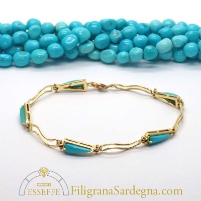 Bracciale con moduli in oro e turchese naturale