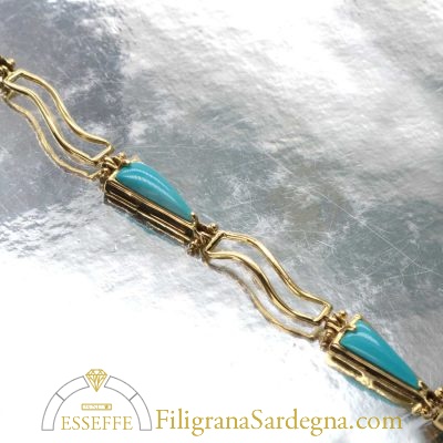 Bracciale con moduli in oro e turchese naturale