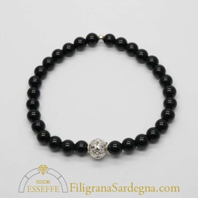 Bracciale con sfere d’onice corallo e vago in filigrana