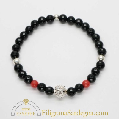 Bracciale con sfere d’onice corallo e vago in filigrana