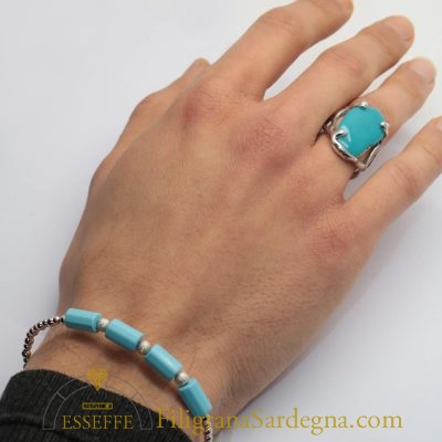 Bracciale con turchese e sfere d'argento