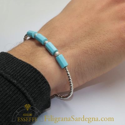 Bracciale con turchese e sfere d'argento