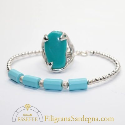 Bracciale con turchese e sfere d'argento