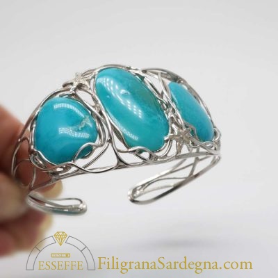 Bracciale con turchesi e fili d'argento