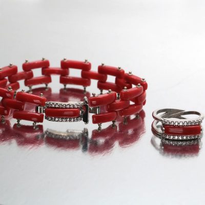 Bracciale corallo argento e zirconi