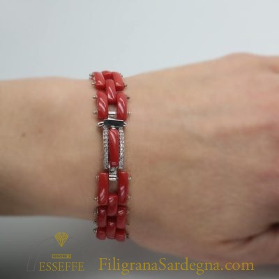 Bracciale corallo argento e zirconi