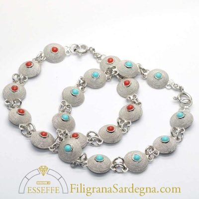 Bracciale corbulette d'argento con corallo o turchese