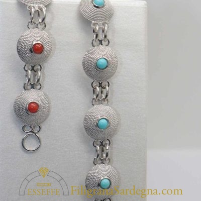 Bracciale corbulette d'argento con corallo o turchese