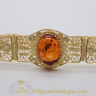 Bracciale filigrana dorata con ambra baltica