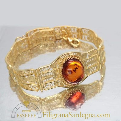 Bracciale filigrana dorata con ambra baltica