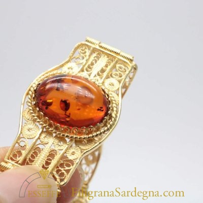 Bracciale filigrana dorata con ambra baltica