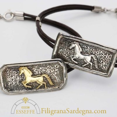 Bracciale in argento con cavallo d'oro o argento