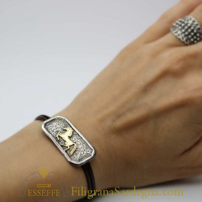 Bracciale in argento con cavallo d'oro o argento