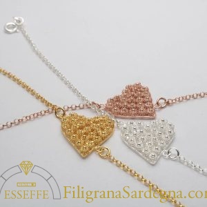 Bracciale in argento con cuore a nido d'ape