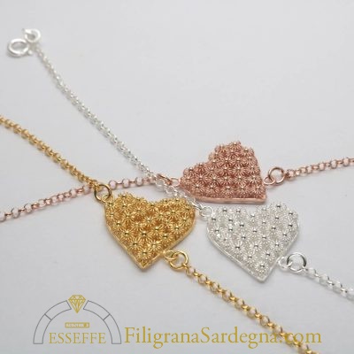 Bracciale in argento con cuore a nido d'ape