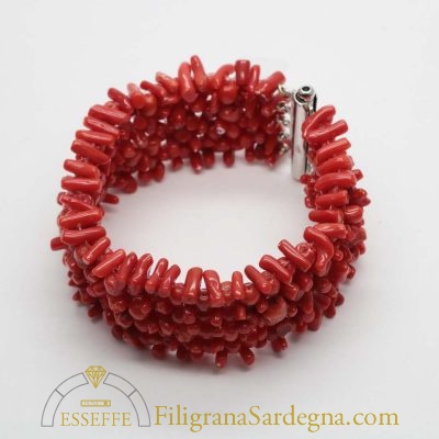 Bracciale in argento con sassi di corallo