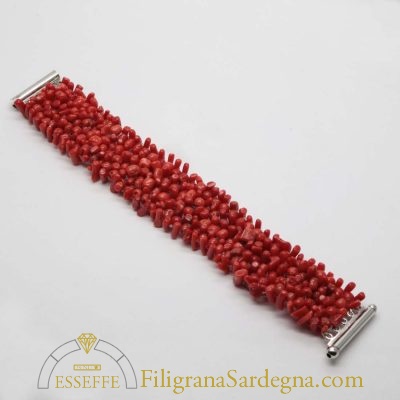 Bracciale in argento con sassi di corallo