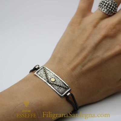 Bracciale in argento e oro con sole che sorge