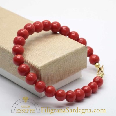 Bracciale in corallo rosso da 8-8,5 mm