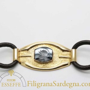 Bracciale in cuoio e oro con ematite