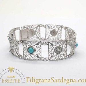 Bracciale argento a maglie quadrate in filigrana e turchese