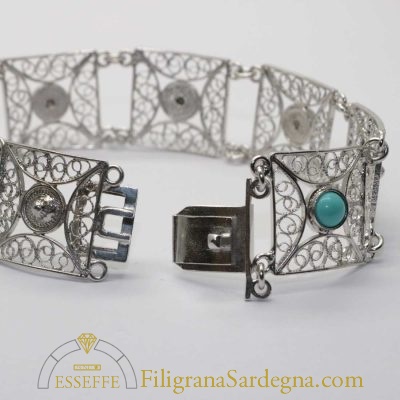 Bracciale argento a maglie quadrate in filigrana e turchese