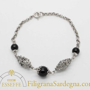 Bracciale in filigrana d'argento e onice nera