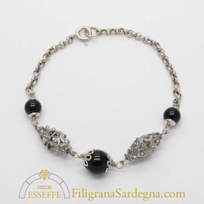 Bracciale in filigrana d'argento e onice nera