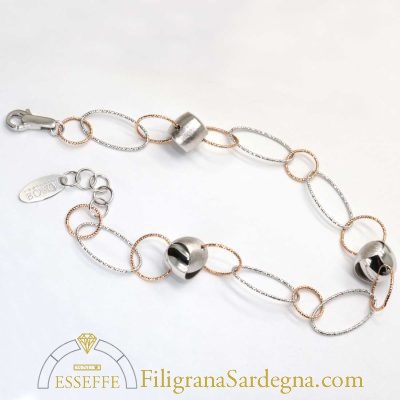 Bracciale in oro bianco e rosé con intercalari satinati e lucidi