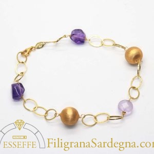 Bracciale in oro con sfere satinate e ametiste