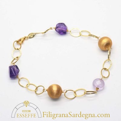 Bracciale in oro con sfere satinate e ametiste