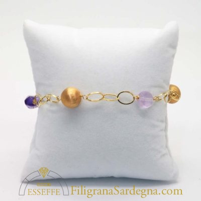 Bracciale in oro con sfere satinate e ametiste