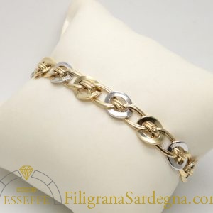 Bracciale in oro giallo e bianco con maglie filigranate