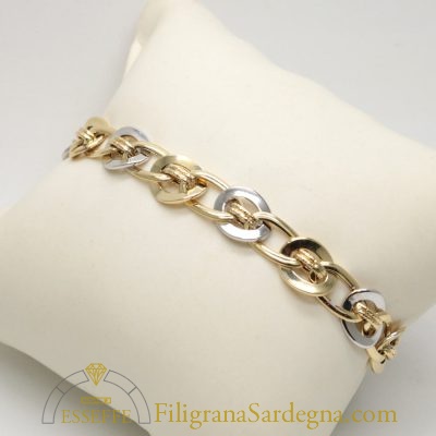 Bracciale in oro giallo e bianco con maglie filigranate